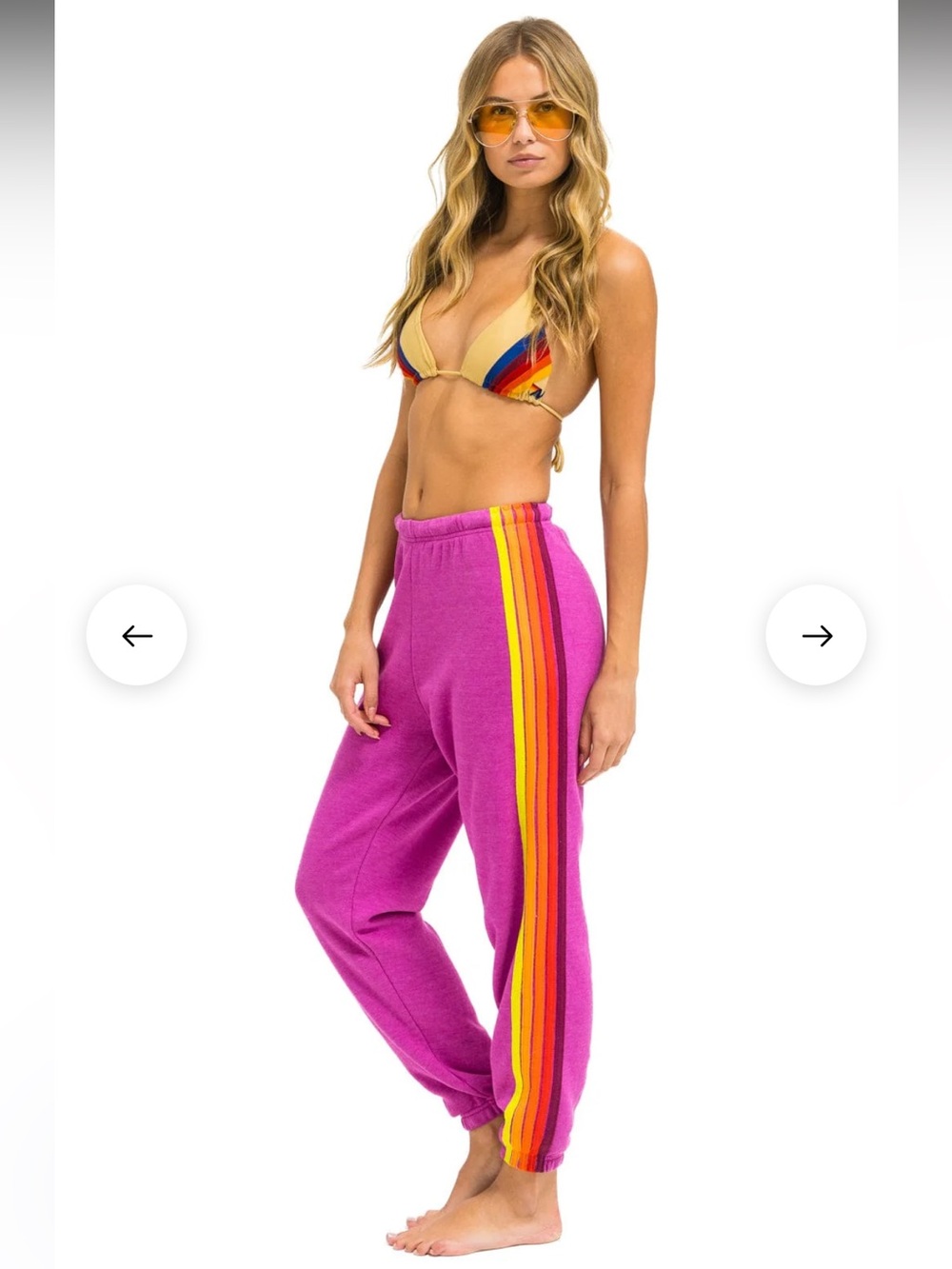 aviator nation purple 5 stripe sweatpants magenta // orange // yellow